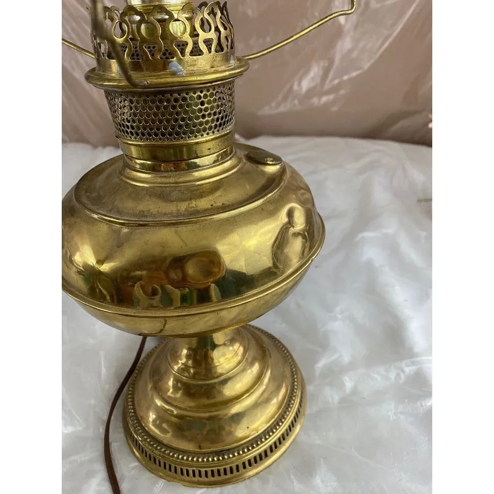 Vintage Brass Hurricane Table Lamps Set of 2 Electric 12